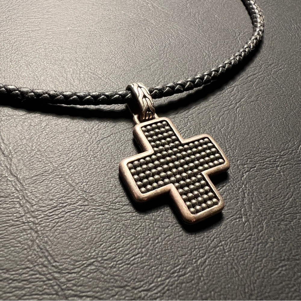 Men's Sterling Cross and Leather Necklace